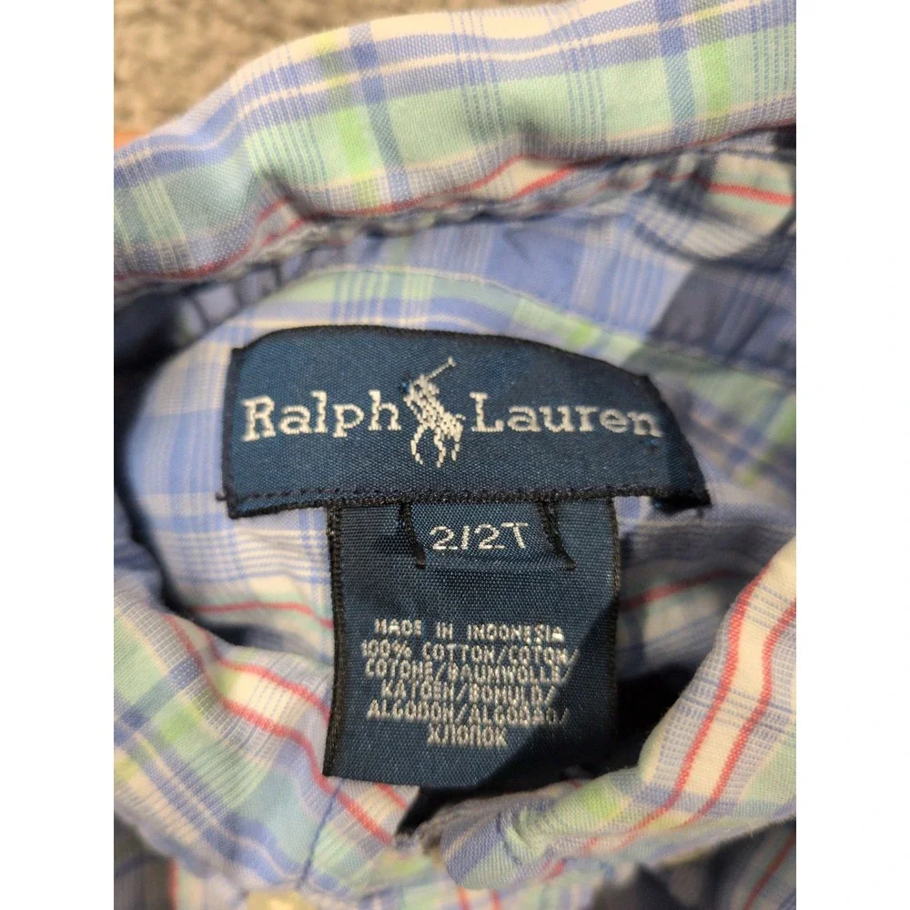 Ralph‎ Lauren Toddler Boys Blue Plaid Short Sleeve Button Down Shirt Size 2 2T